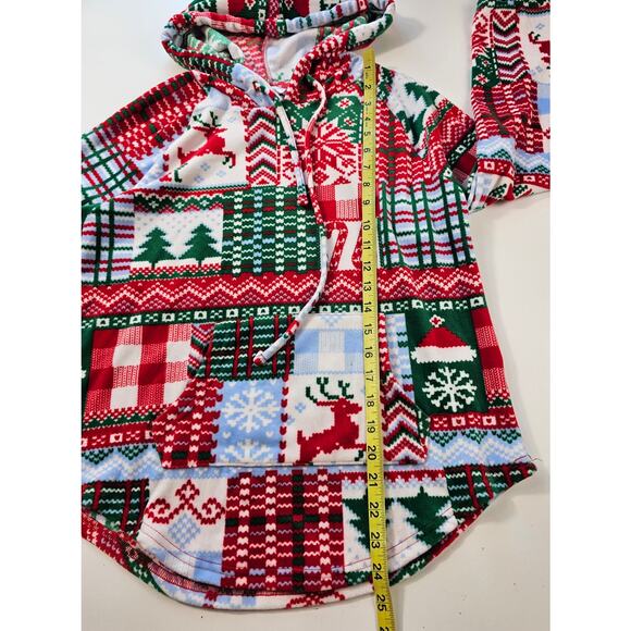 Christmas holiday velour SOFT hoodie size medium M juniors popover sweater EUC ^ - Picture 8 of 8